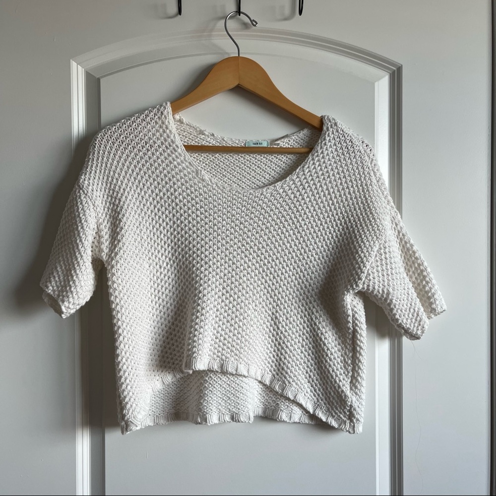 White Short Sleeve Crop Sweater